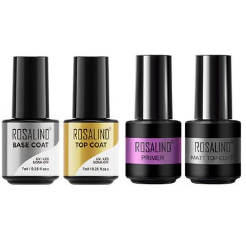 ROSALIND 4PCS Top Base Coat Gel Nail Polish Set For Nails Semi Permanent Primer For Nail art Matt Top Coat base coat Nail Gel Polish